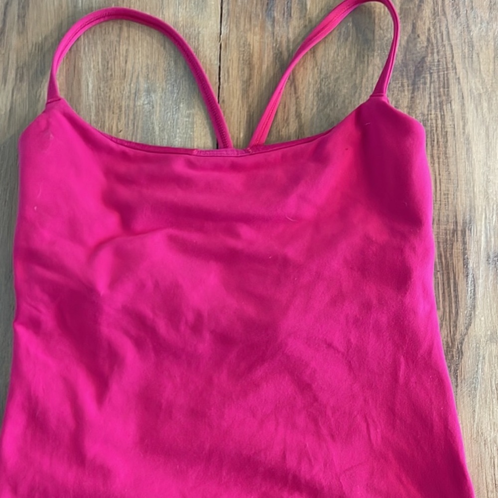 Pink Lululemon tank with maroon accent